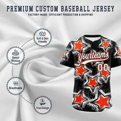 Black White Orange Star Graffiti Baseball Jersey 3