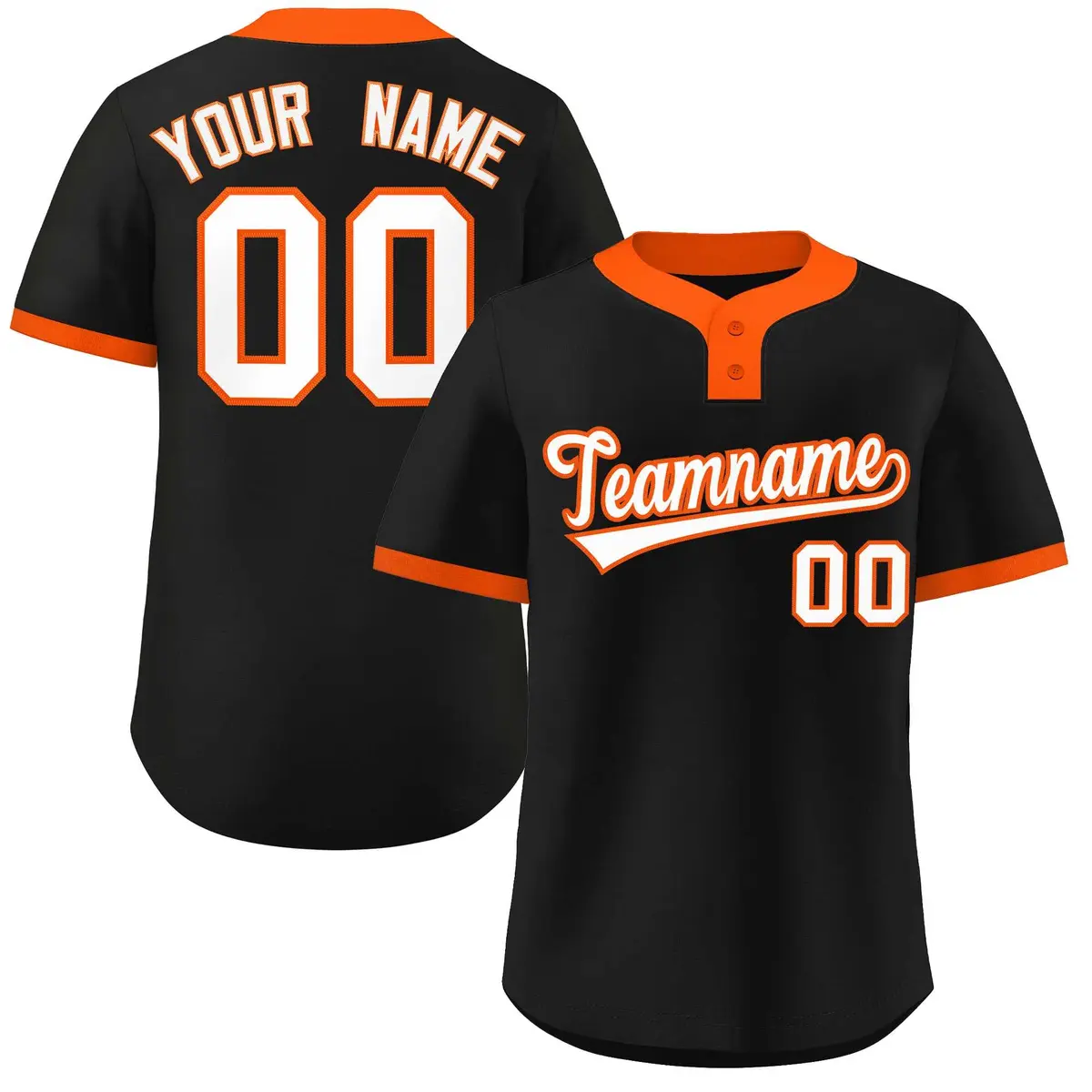 Black White-Orange Striped Two-Button Softball Jersey