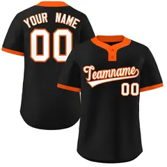 Black White-Orange Striped Two-Button Softball Jersey