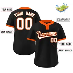 Black White-Orange Striped Two-Button Softball Jersey 2