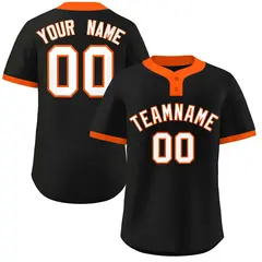 Black White-Orange Striped Two-Button Softball Jersey