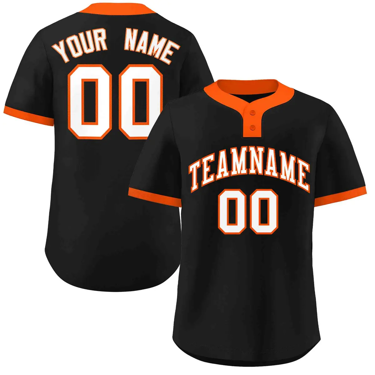 Black White-Orange Striped Two-Button Softball Jersey