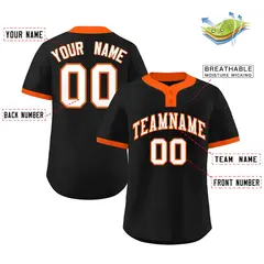 Black White-Orange Striped Two-Button Softball Jersey 2