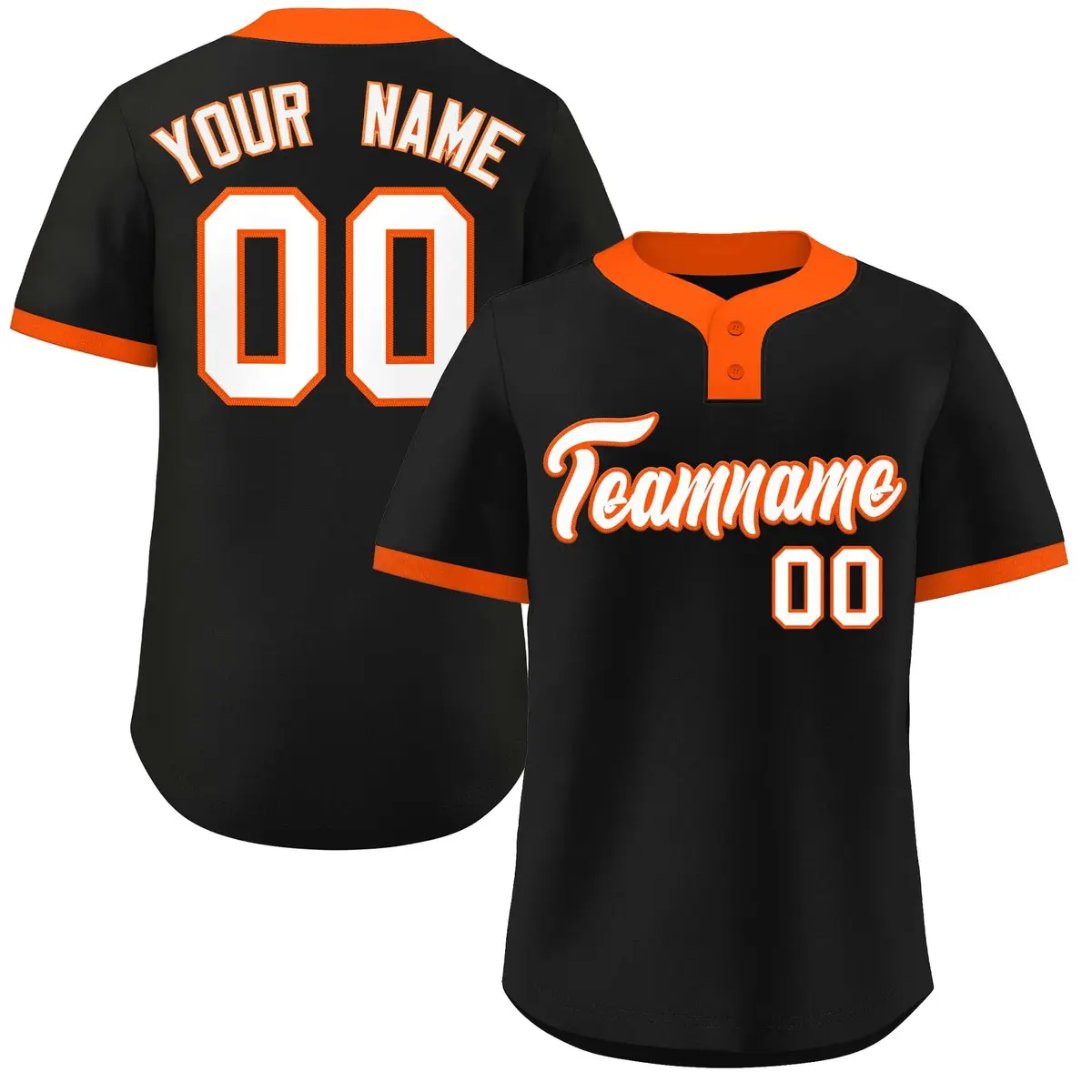 Black White-Orange Striped Two-Button Softball Jersey