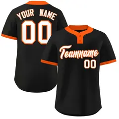 Black White-Orange Striped Two-Button Softball Jersey