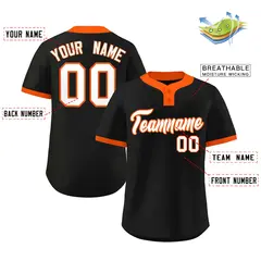 Black White-Orange Striped Two-Button Softball Jersey 2