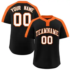 Black White-Orange Striped Two-Button Softball Jersey