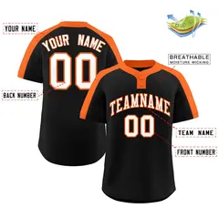 Black White-Orange Striped Two-Button Softball Jersey 2