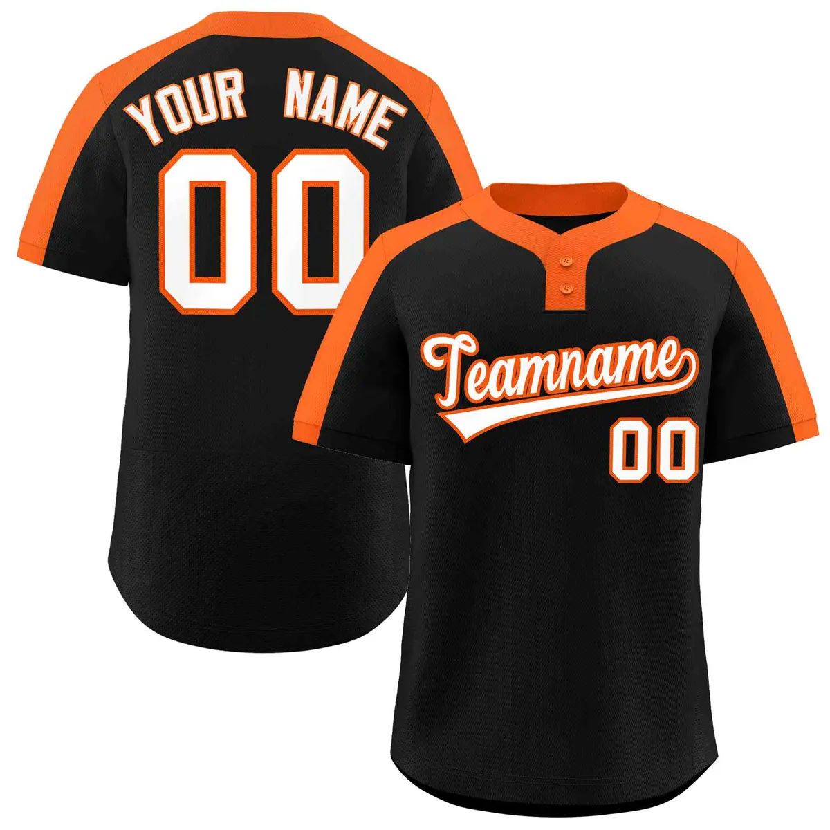 Black White-Orange Striped Two-Button Softball Jersey