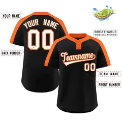 Black White-Orange Striped Two-Button Softball Jersey 2