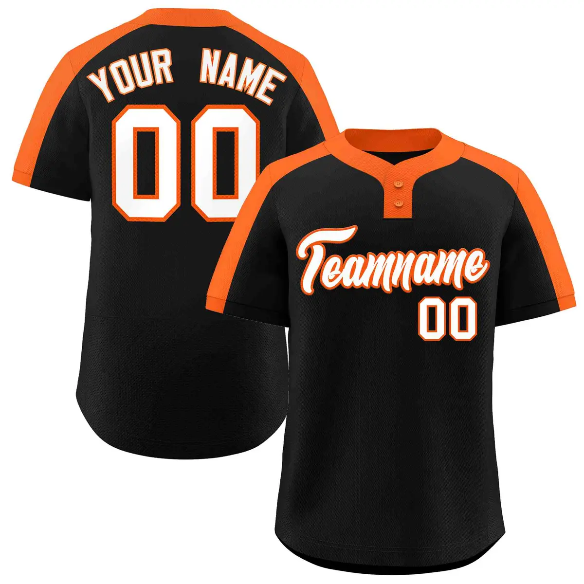 Black White-Orange Striped Two-Button Softball Jersey