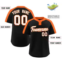 Black White-Orange Striped Two-Button Softball Jersey 2