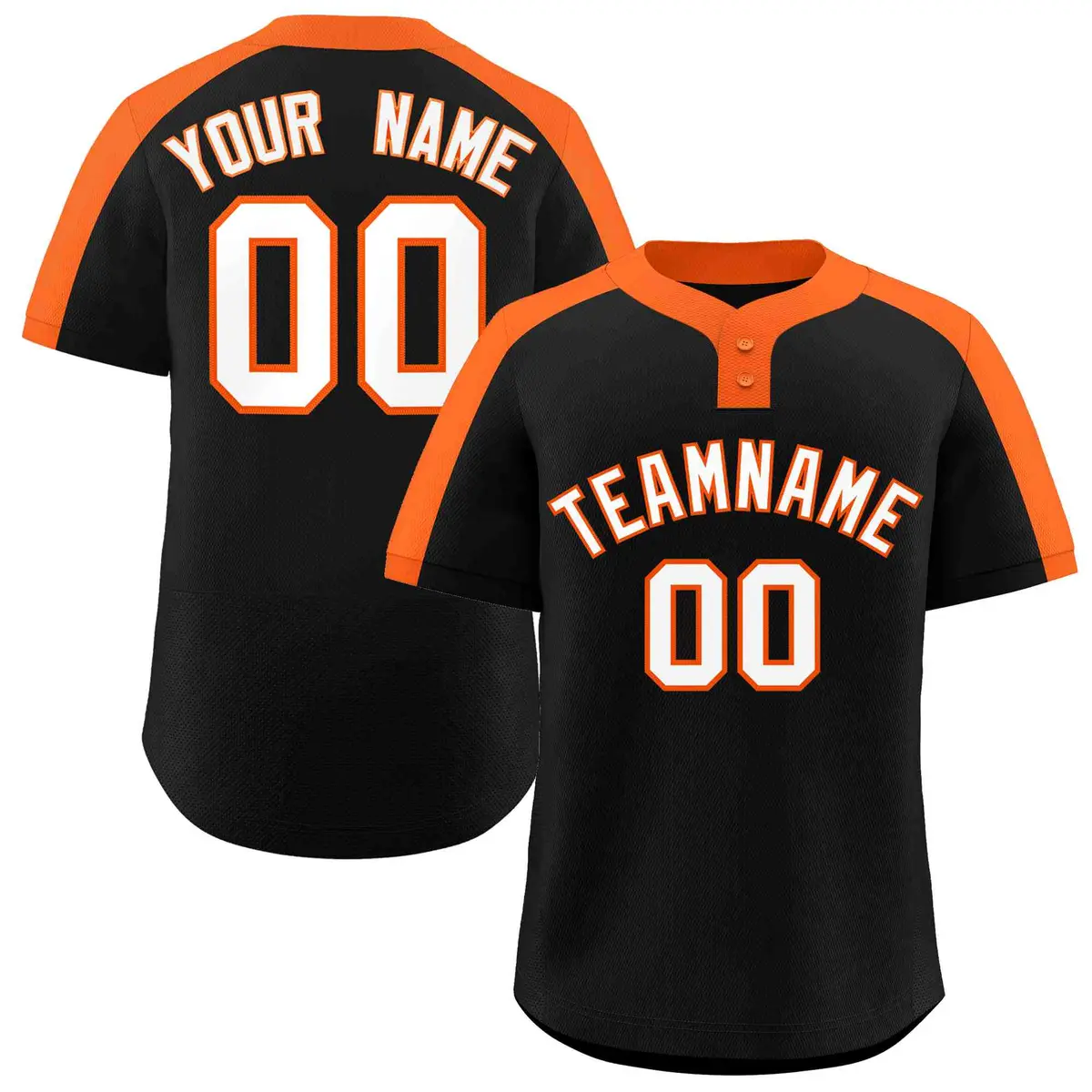 Black White-Orange Striped Two-Button Softball Jersey