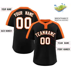 Black White-Orange Striped Two-Button Softball Jersey 2