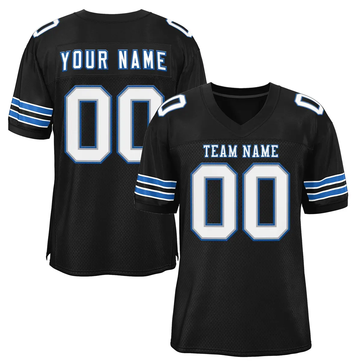 Black White-Panther Blue Classic Style Mesh Football Jersey