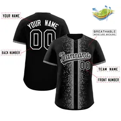 Black White Phonetic Rhythm Authentic Baseball Jersey 2