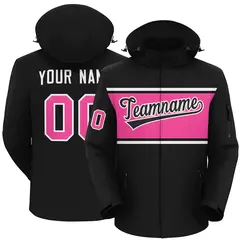 Black White-Pink Color Block Hooded Waterproof Jacket