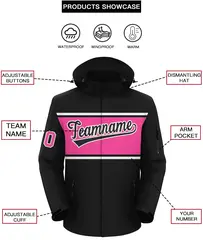 Black White-Pink Color Block Hooded Waterproof Jacket 2