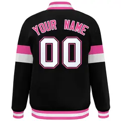 Black White-Pink Color Block Varsity Full-Snap Baseball Jacket 4