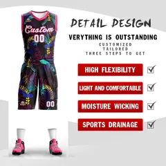Black White-Pink Graffiti Pattern Mesh Basketball Jersey Sets 2