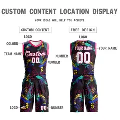 Black White-Pink Graffiti Pattern Mesh Basketball Jersey Sets 3