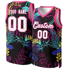 Black White-Pink Graffiti Pattern Mesh Basketball Jersey