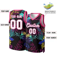 Black White-Pink Graffiti Pattern Mesh Basketball Jersey 3