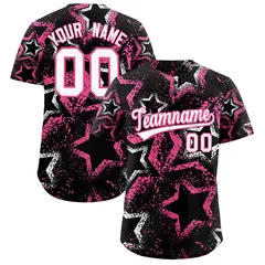 Black White Pink Graffiti Star Ink Texture Baseball Jersey