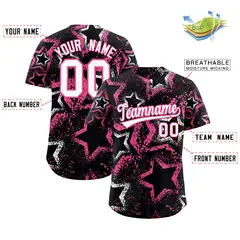Black White Pink Graffiti Star Ink Texture Baseball Jersey 2