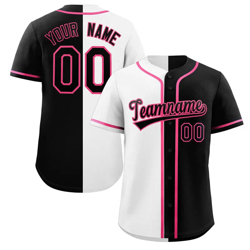 Black White-Pink Split Fashion Baseball Jersey