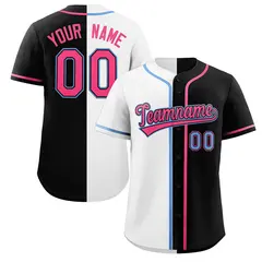 Black White-Pink Split Fashion Baseball Jersey