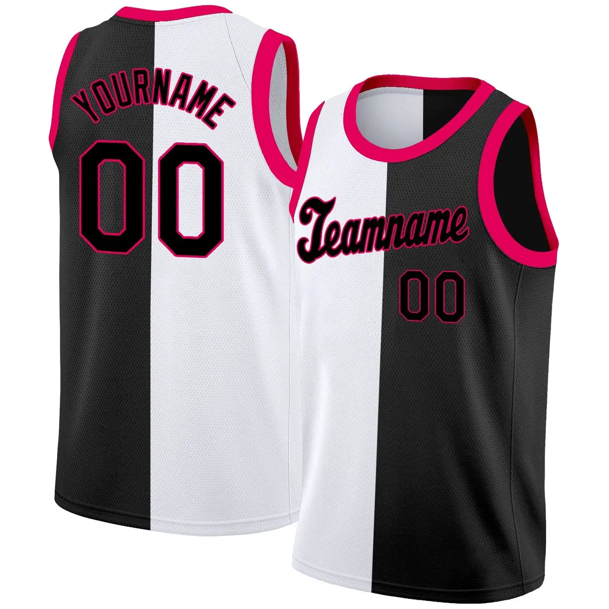 Black White-Pink Split Fashion Basketball Jersey
