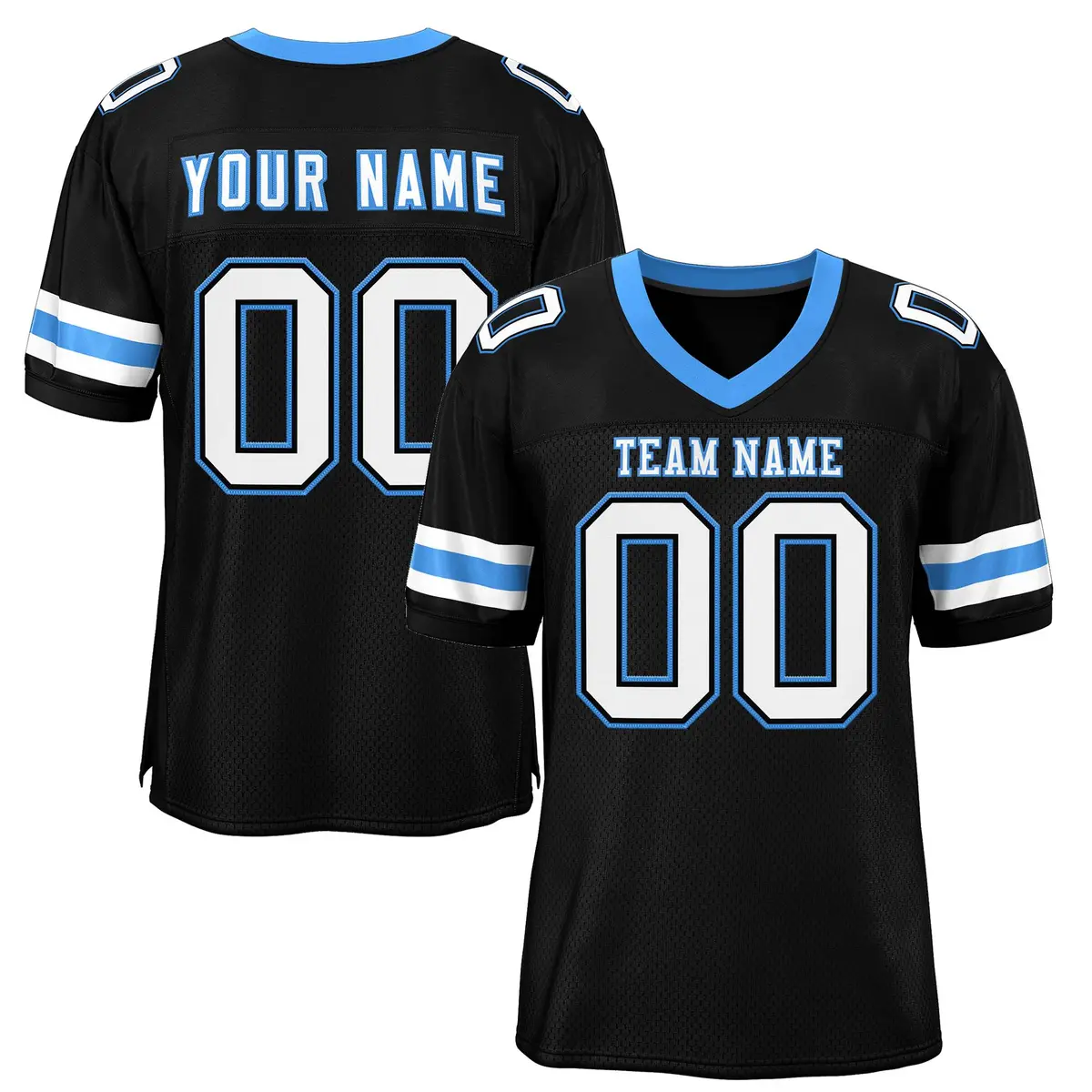 Black White-Powder Blue Classic Style Mesh Football Jersey