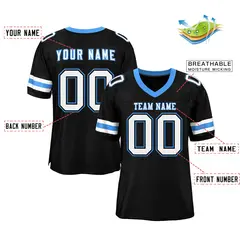 Black White-Powder Blue Classic Style Mesh Football Jersey 2