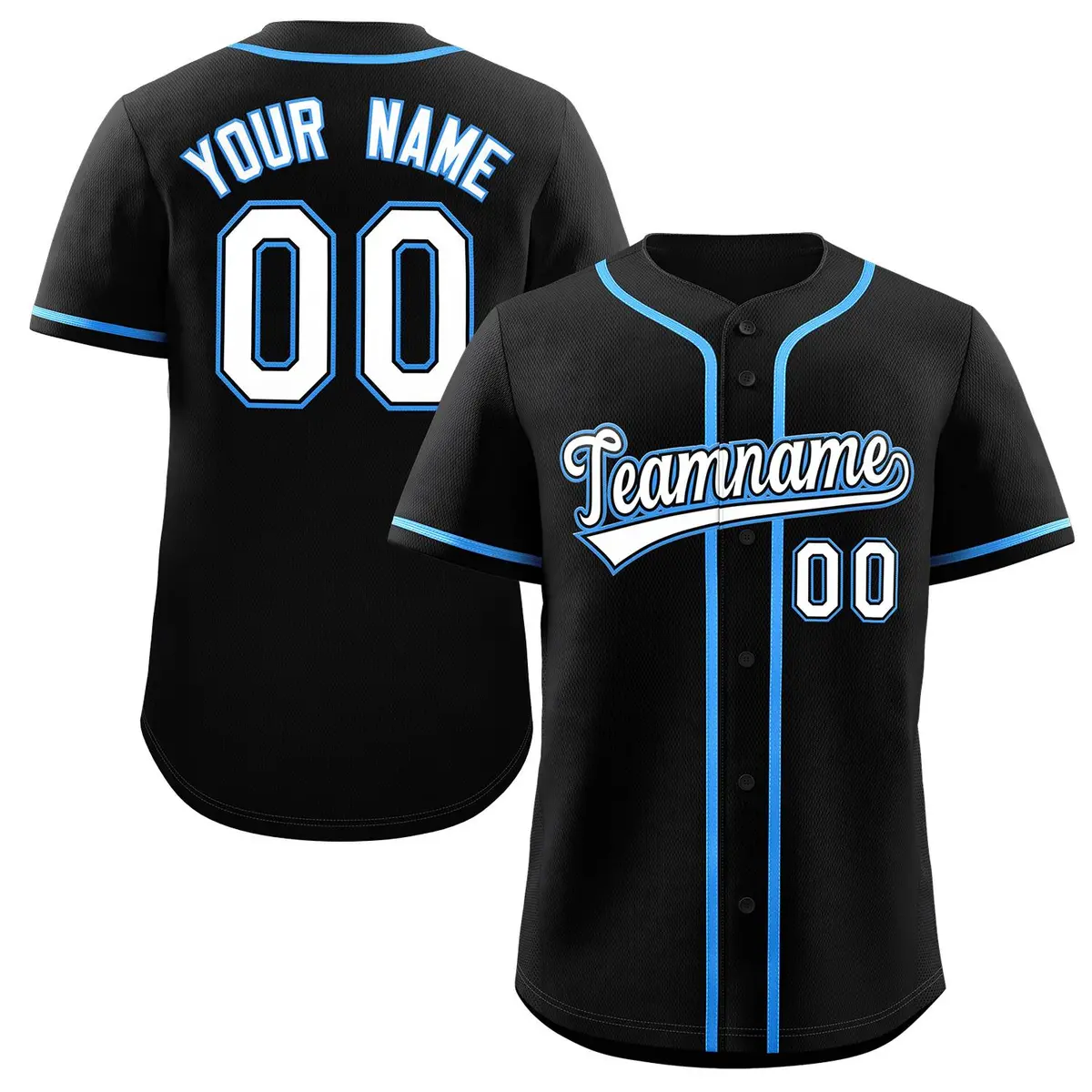 Black White-Powder Blue Full-Button Classic Baseball Jersey