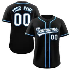 Black White-Powder Blue Full-Button Classic Baseball Jersey 1