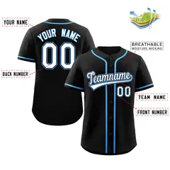 Black White-Powder Blue Full-Button Classic Baseball Jersey 2