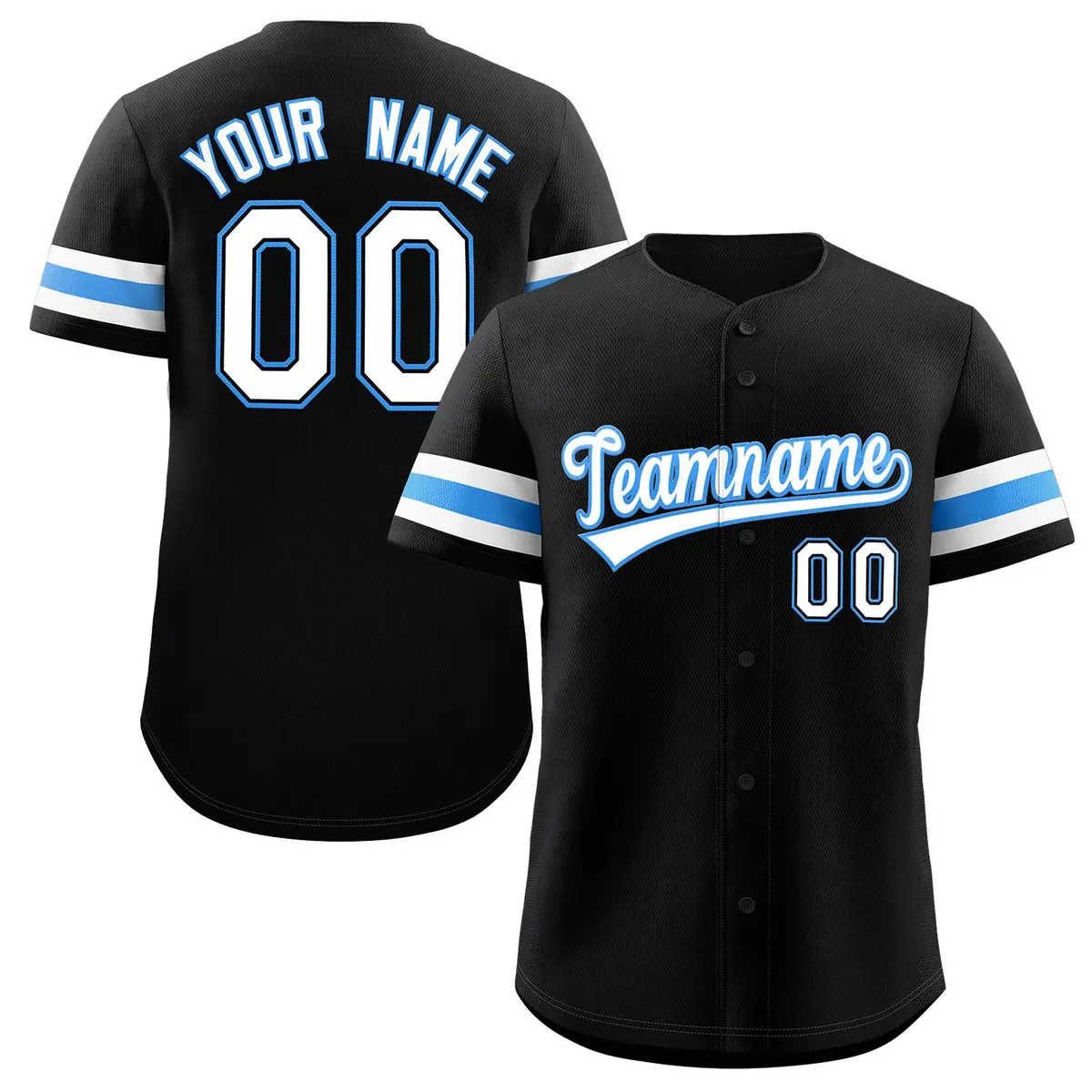 Black White-Powder Blue Full-Button Classic Baseball Jersey