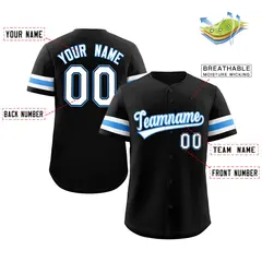 Black White-Powder Blue Full-Button Classic Baseball Jersey 2
