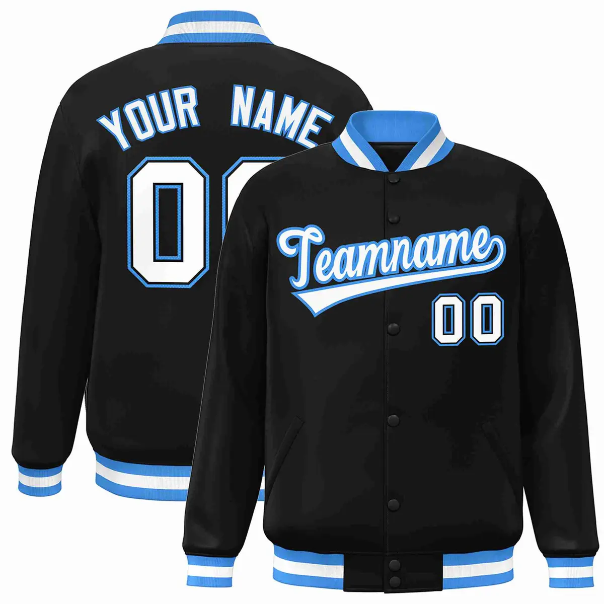 Black White-Powder Blue Varsity Letterman Jacket