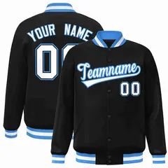 Black White-Powder Blue Varsity Letterman Jacket