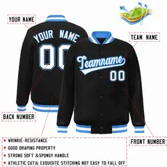 Black White-Powder Blue Varsity Letterman Jacket 2