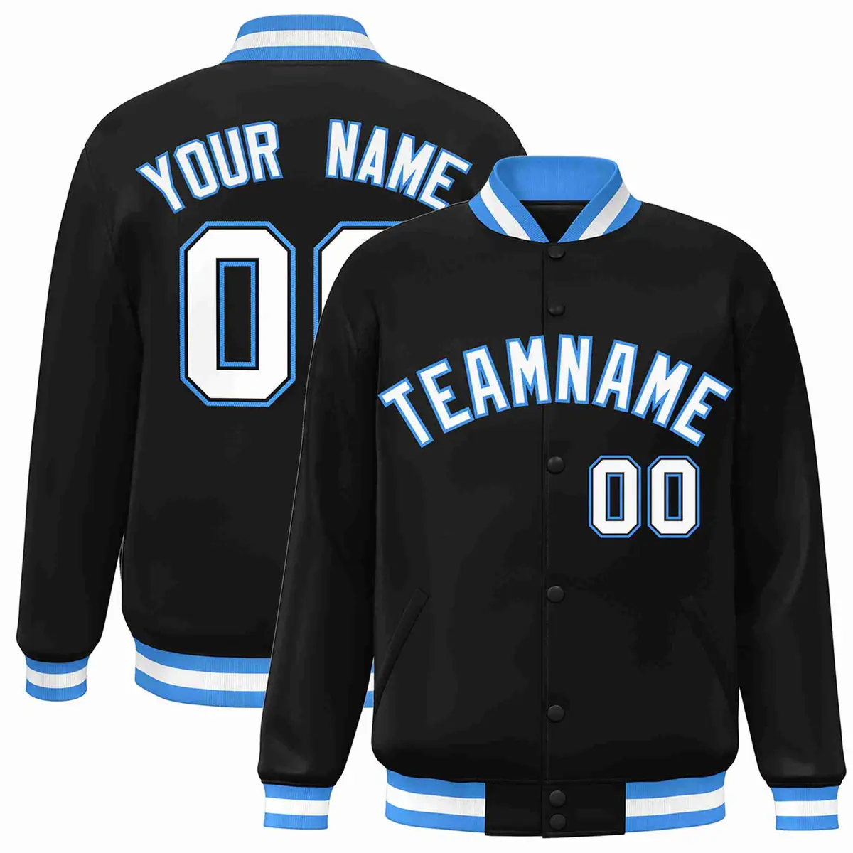 Black White-Powder Blue Varsity Letterman Jacket