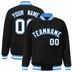 Black White-Powder Blue Varsity Letterman Jacket