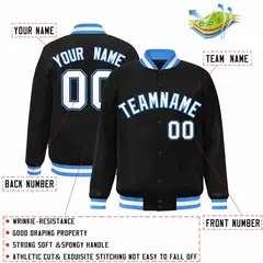 Black White-Powder Blue Varsity Letterman Jacket 2