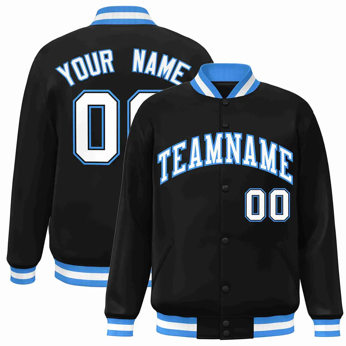 Black White-Powder Blue Varsity Letterman Jacket