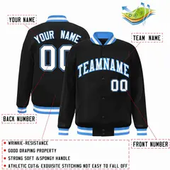 Black White-Powder Blue Varsity Letterman Jacket 2