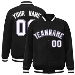 Black White-Purple Varsity Full-Snap Letterman Jacket