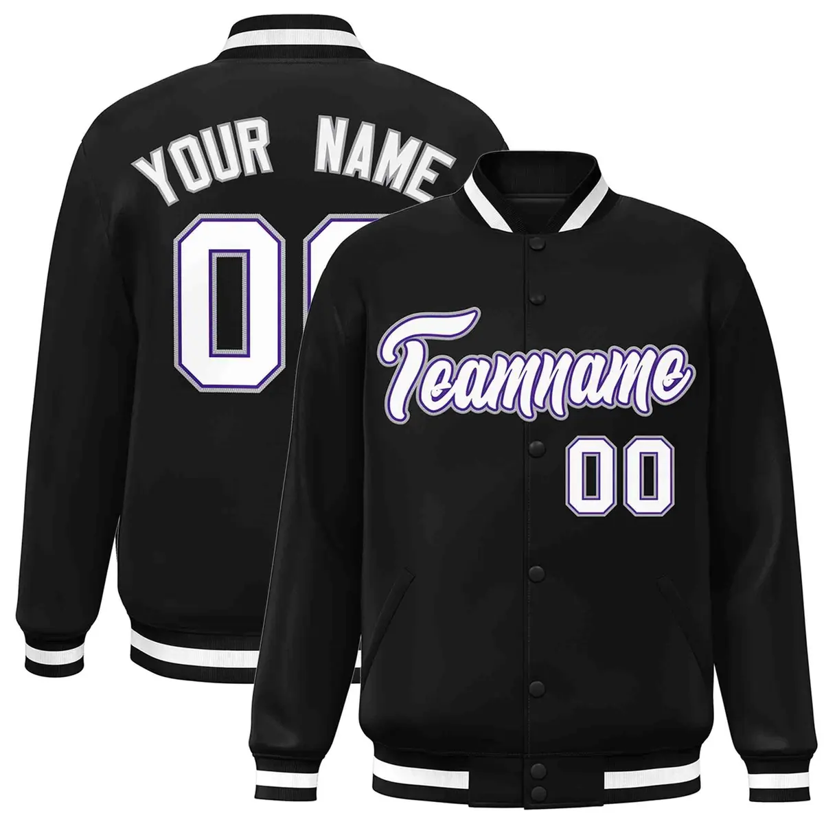 Black White-Purple Varsity Full-Snap Letterman Jacket