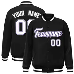 Black White-Purple Varsity Full-Snap Letterman Jacket 1